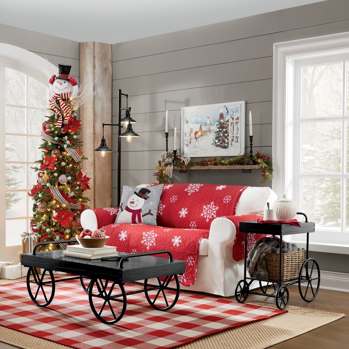 Reversible Snowflake Quilted Furniture Protector, , large