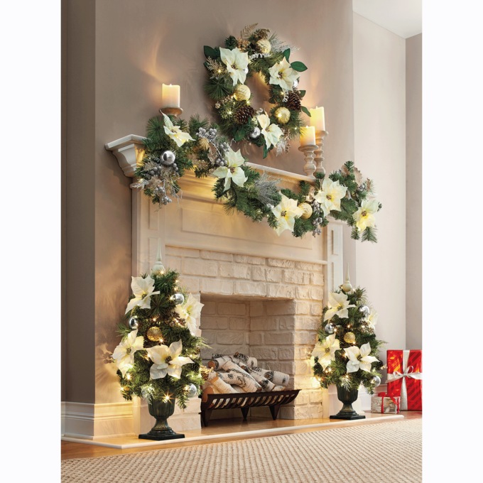 6-ft. Lit Poinsettia Garland, , large
