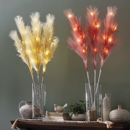 Set of 3 Lit Faux Pampas Grass, , large