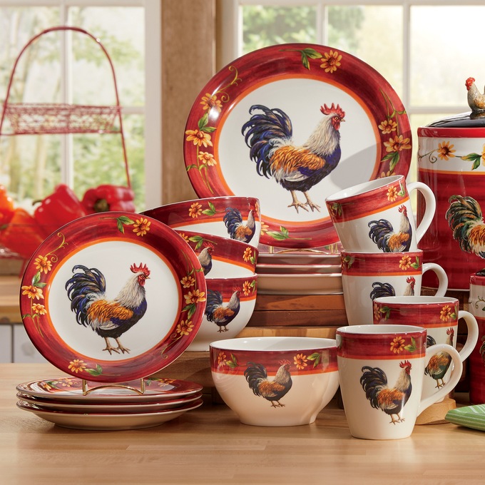 16 Piece Sunflower Rooster Dinnerware Set Country Door