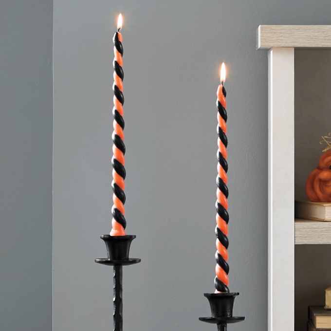 Set of 2 Halloween Black and Orange Swirl Taper Candles, Multi, large