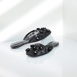 Cherina Embellished Mule with Bead-and-Rhinestone Flowers, , large