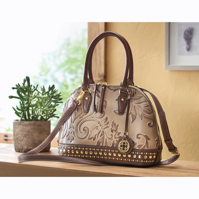 M.C. Handbags Liz Embossed Leather Satchel, , large