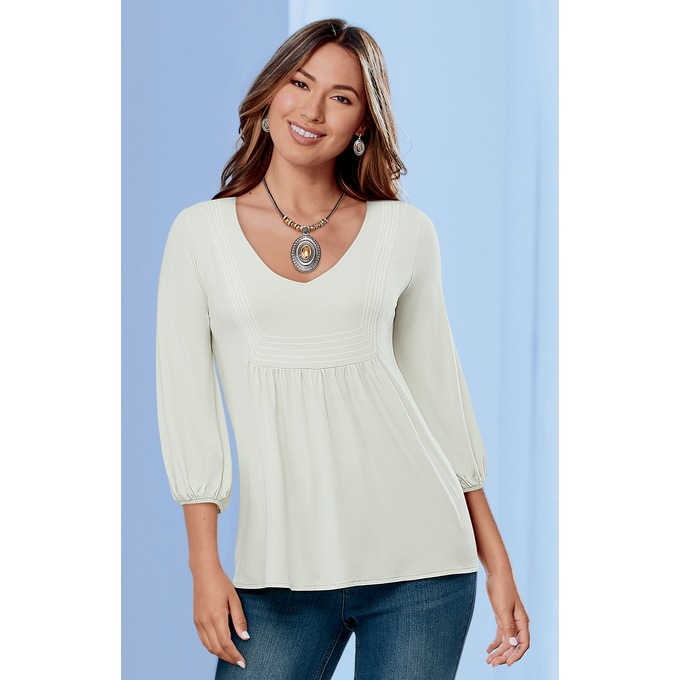 Gathered Ticking Knit Top, , large