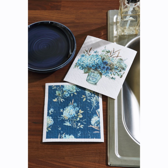 Set of 2 Blue Floral Swedish Dishcloths, , large