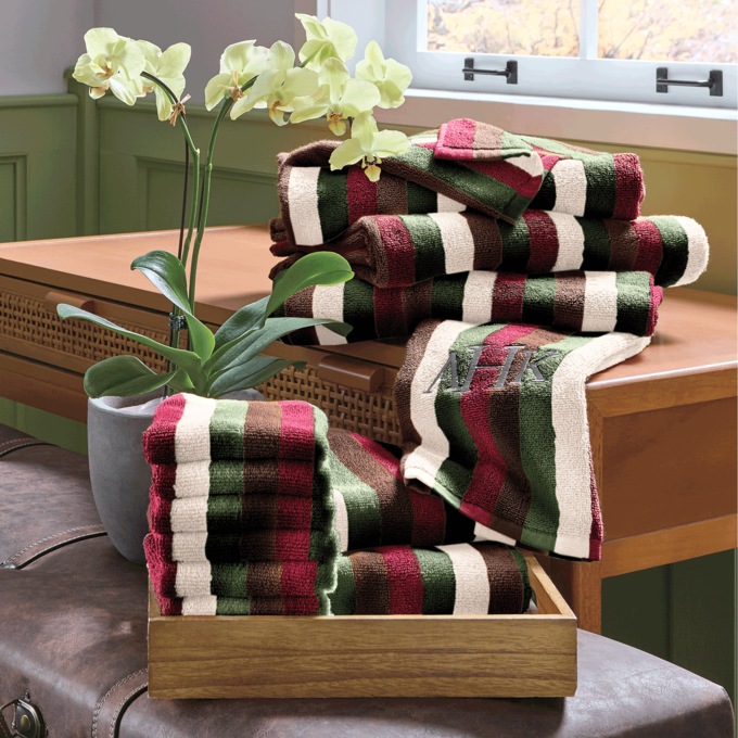 Set of 2 Serene Cotton Terry Bath Sheets, Merlot Stripe, large