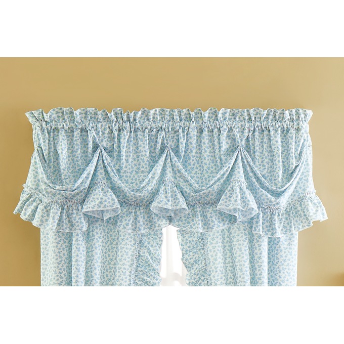 Mayfair Romantic Semi-Sheer Queen Anne Valance, Sky Blue Ditsy, large