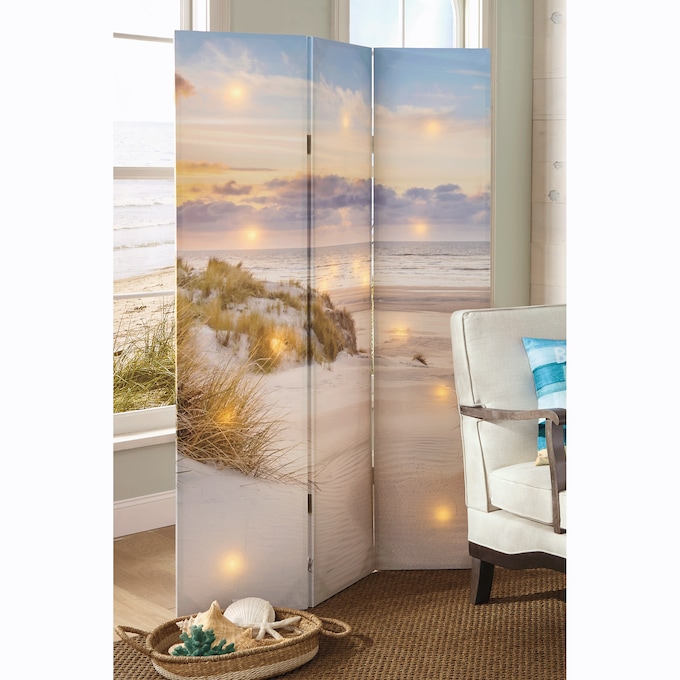 Lit Reversible Coastal Views Room Screen, Multi, large