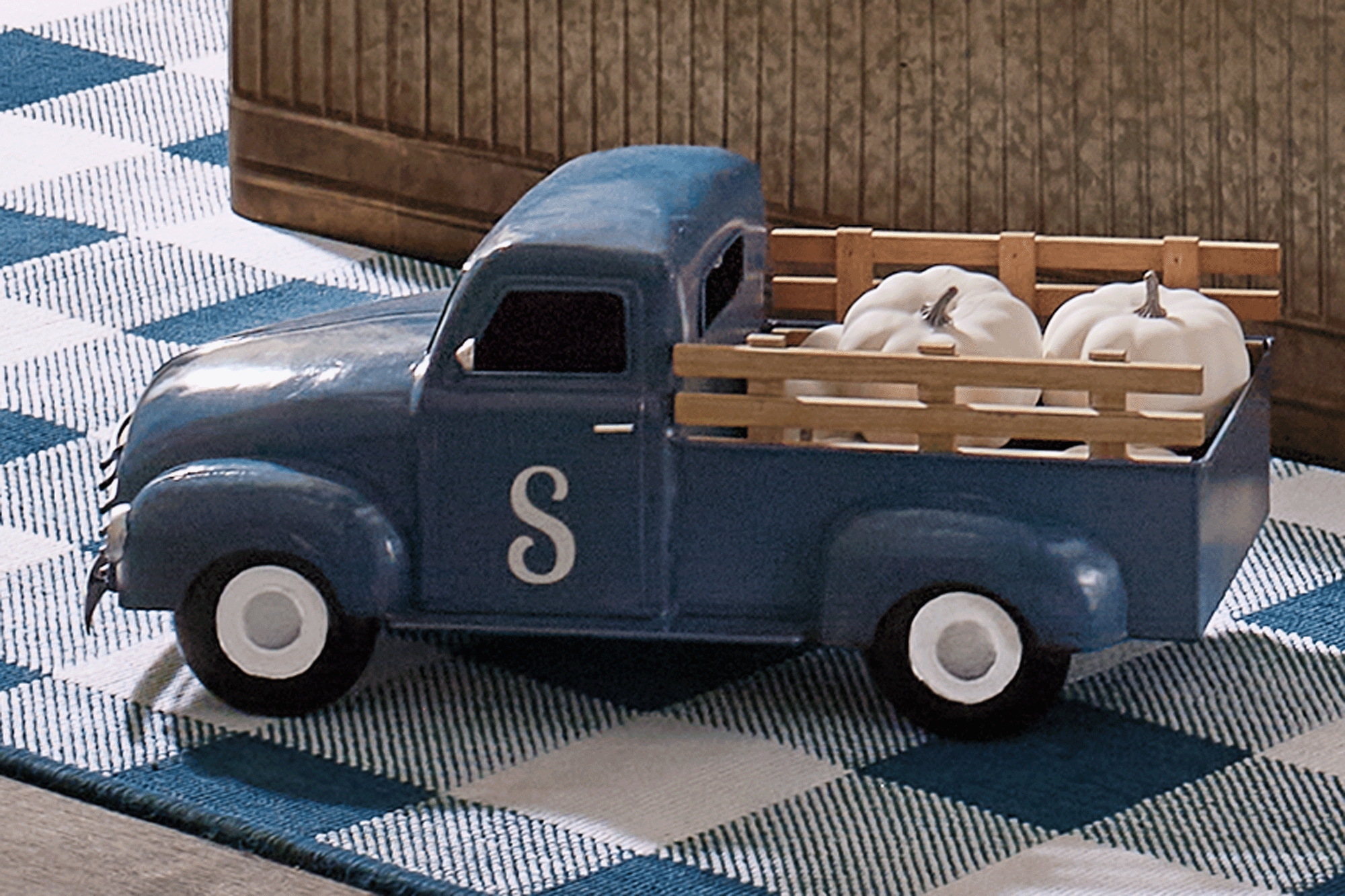 Decorative Metal Farmhouse Vintage Truck, Blue, large