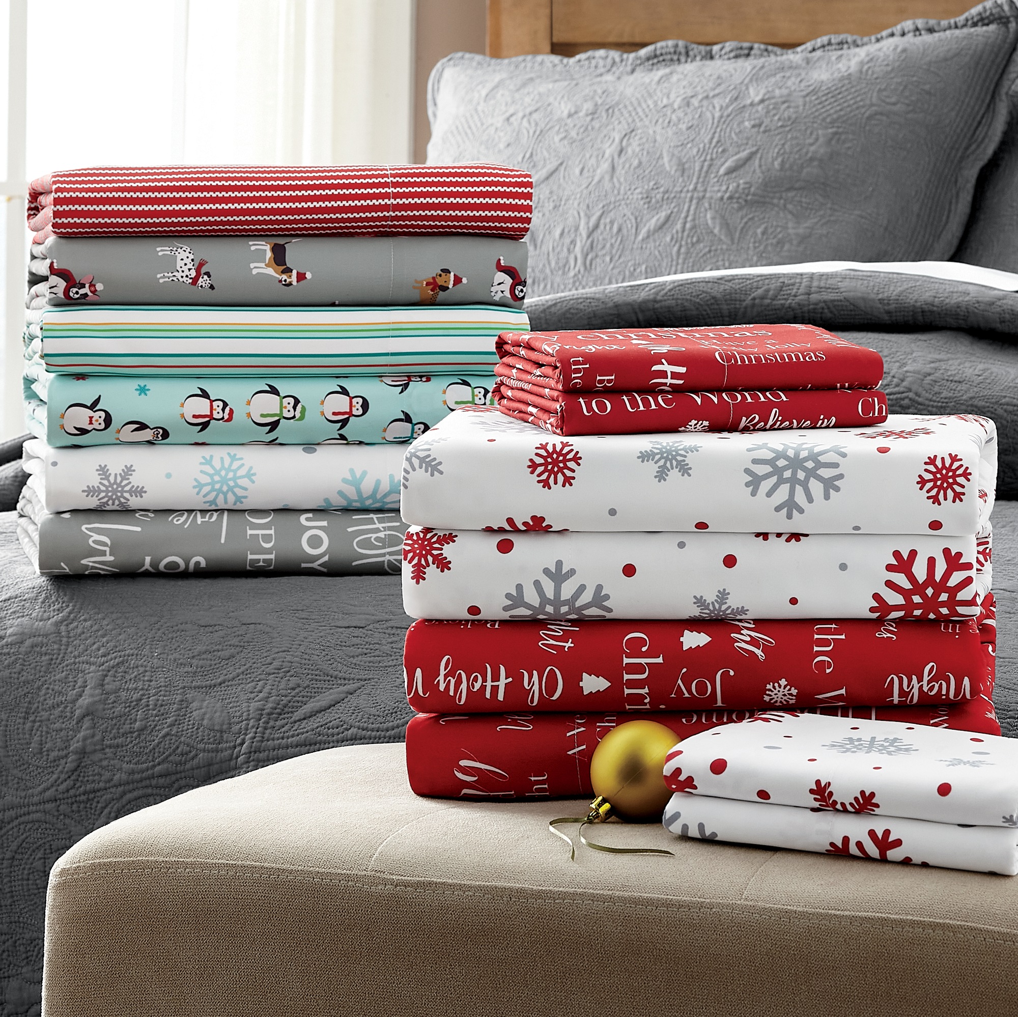 Holiday Print Microfiber Flannel Sheets 