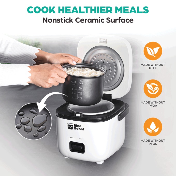 Rice Robot Compact Rice Cooker with Color Coded System, White, large