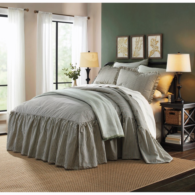 Ticking Stripe Ruffled Bedspread, , large