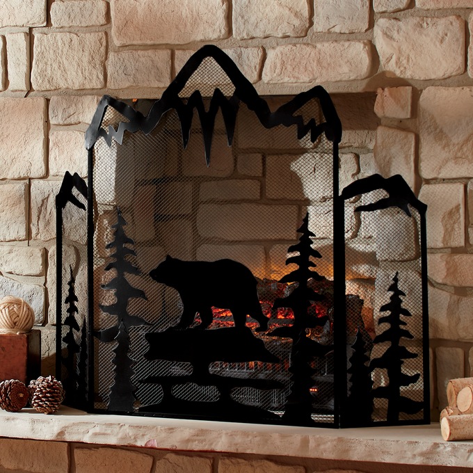 Bear In Nature Fireplace Screen Country Door