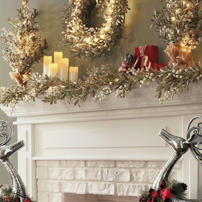 Lit Frosted Berry Garland, , large