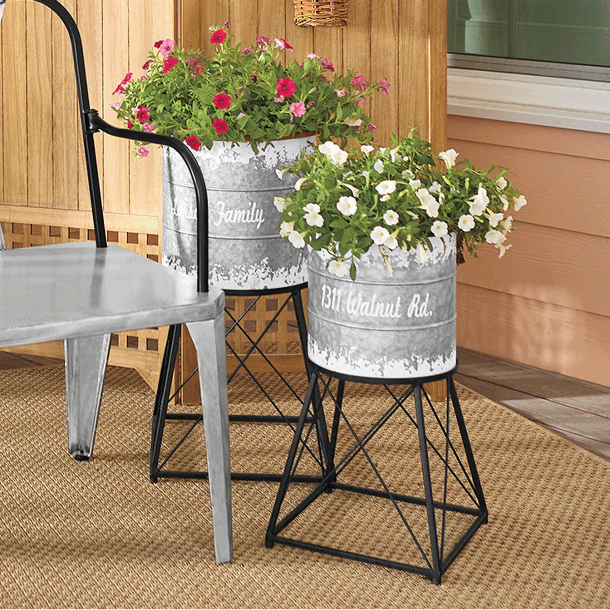 Set of 2 Galvanized Planters, , large