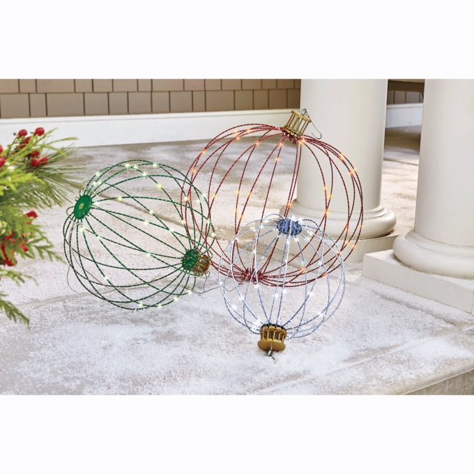 Set of 3 Lit Wire Outdoor Ornaments, , large