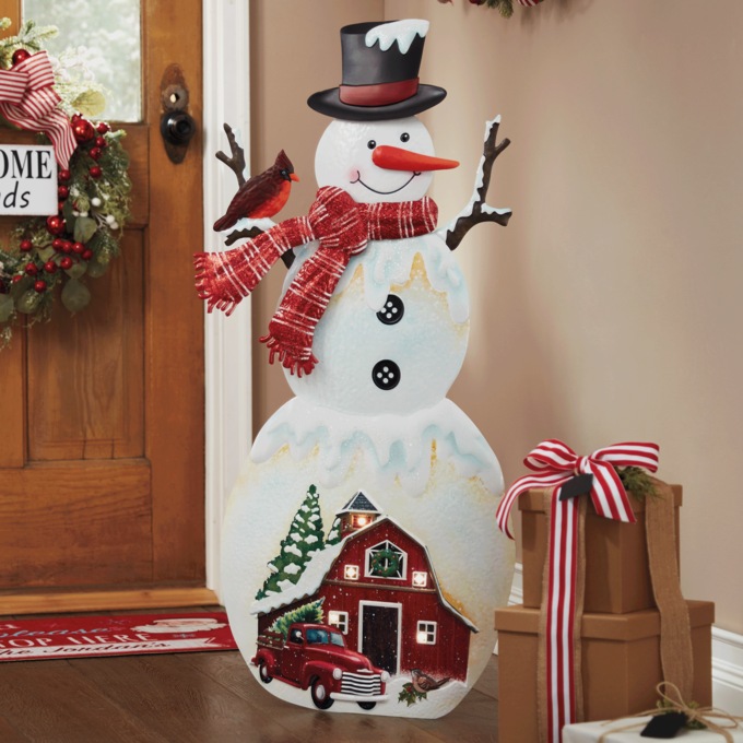 Snowman with Lighted Barn, , large