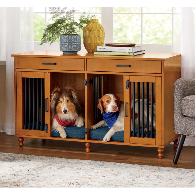 Barn Door Double Pet Kennel with Storage, , large