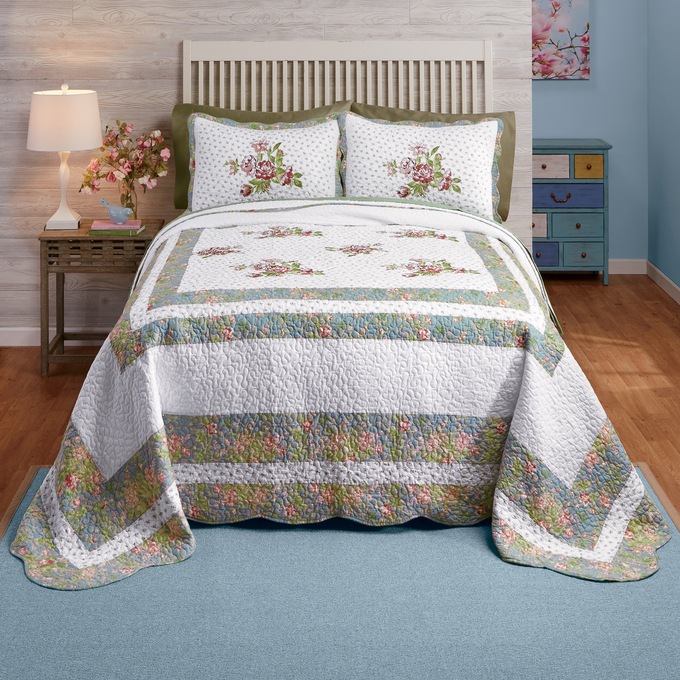 Loretta Embroidered Quilted Bedspread and Sham, , large