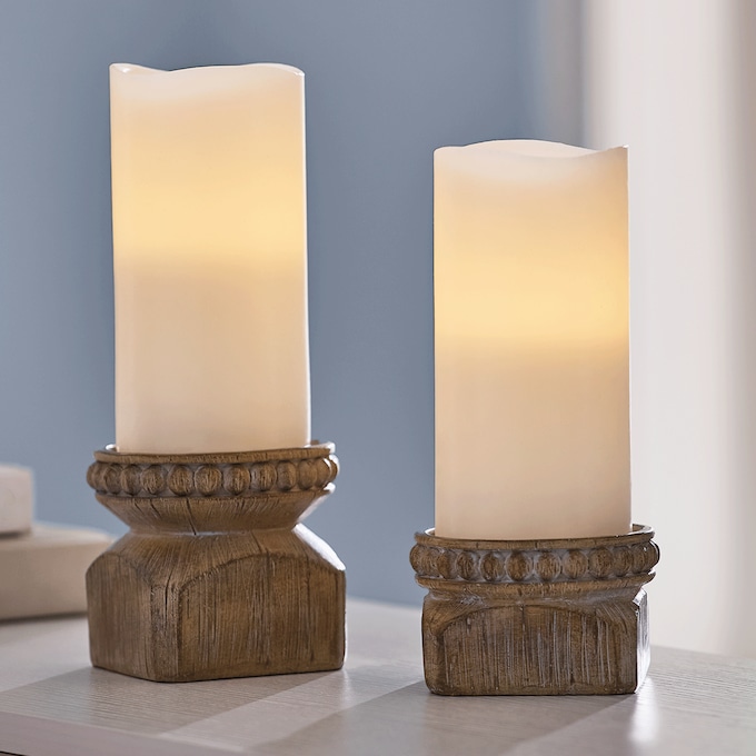 Set of 2 Beaded Candle Risers, Natural, large