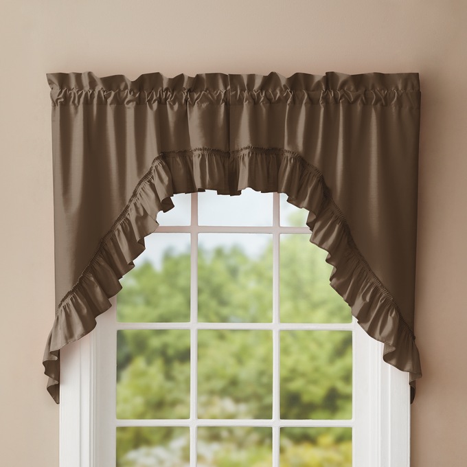 Mayfair Romantic Ruffled Semi-Sheer Swag Pair, Chocolate, large