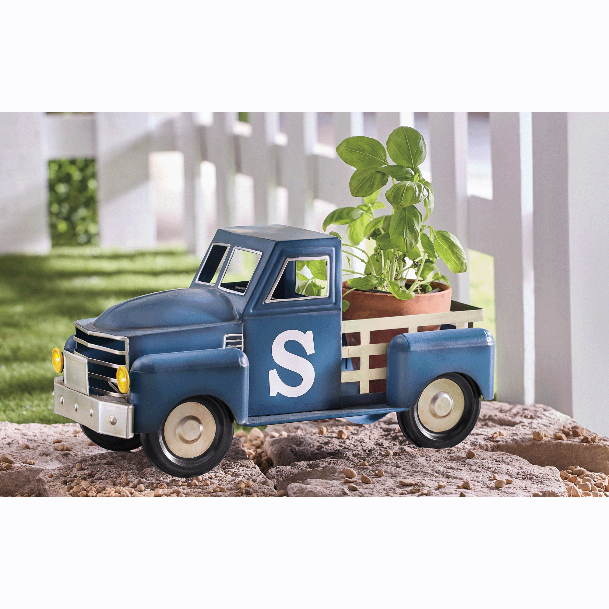 Lighted Blue Truck Planter, , large