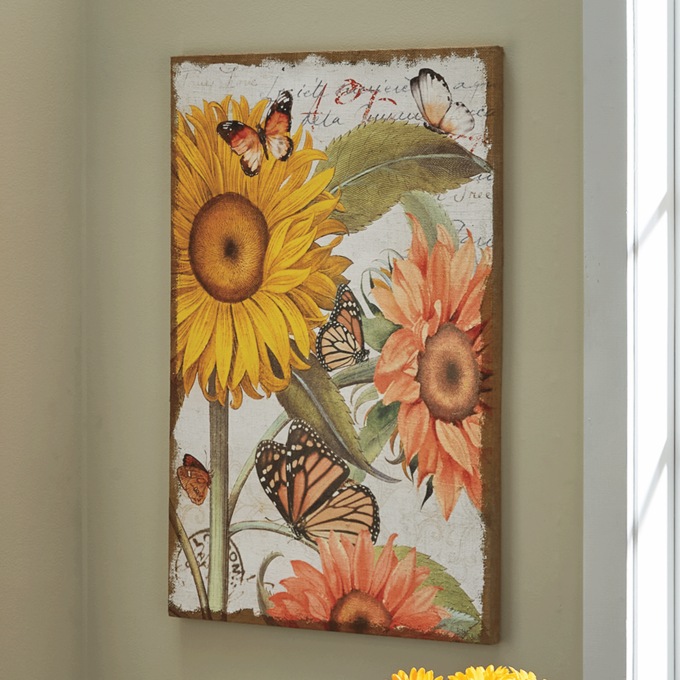 Sunflower Butterflies Burlap Wall Art, , large