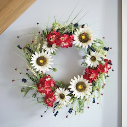 Patriotic Sunflower and Geranium Wreath, , large