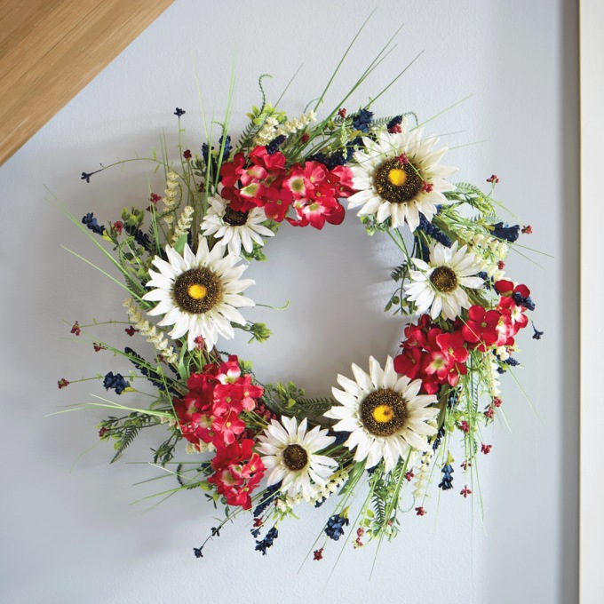 Patriotic Sunflower and Geranium Wreath, , large