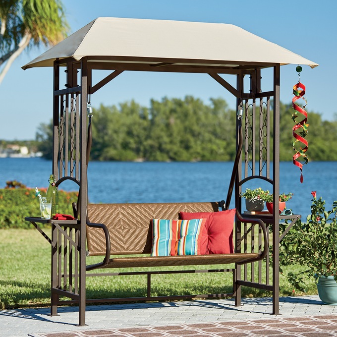 Wicker patio outlet swing with canopy