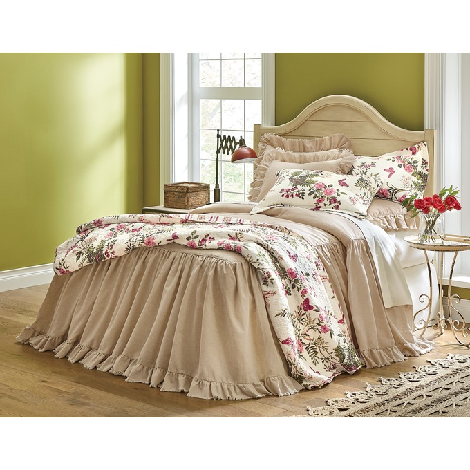 Sterling Faux-Linen Skirted Bedspread, , large