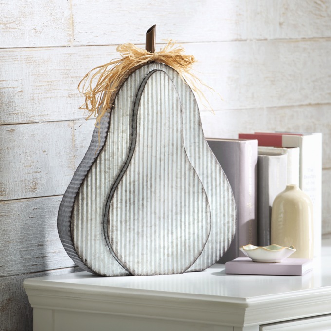 Double-Tiered Galvanized Steel Decorative Gourd with Raffia Bow, Galvanized, large