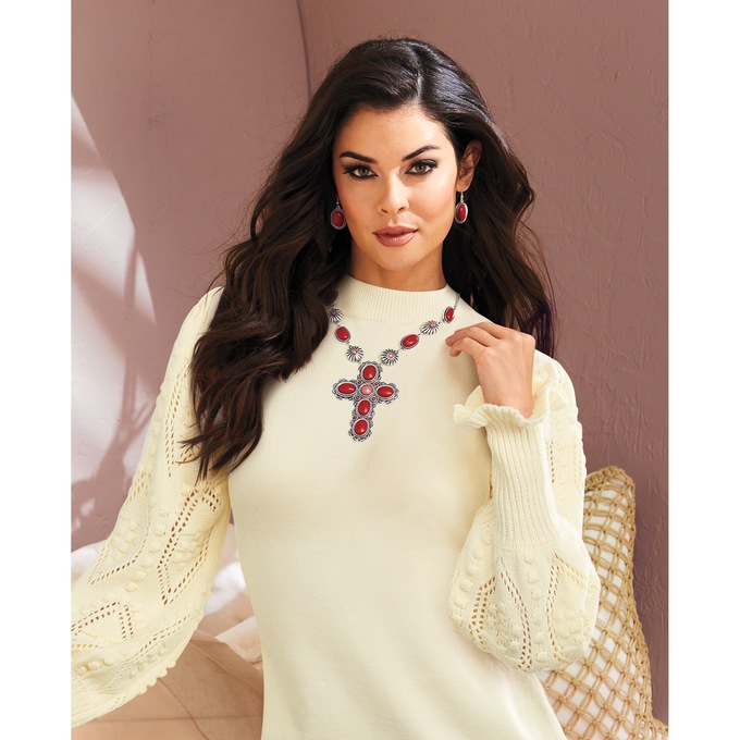 Nora Textured Sleeve Sweater, , large