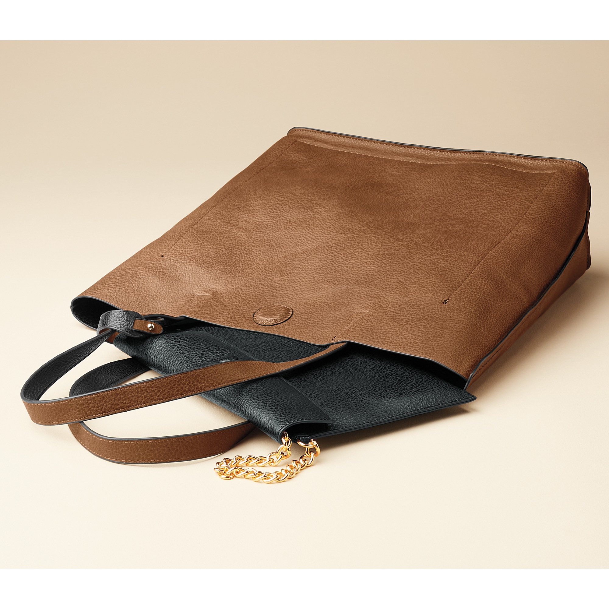 Personalized 2-piece Reversible Tote Set, Black Brown, large