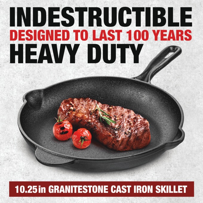 Granitestone Pre-Seasoned Cast Iron 10.25" Skillet, , large