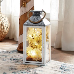 Lit Coastal Floral Arrangement in Lantern, , large
