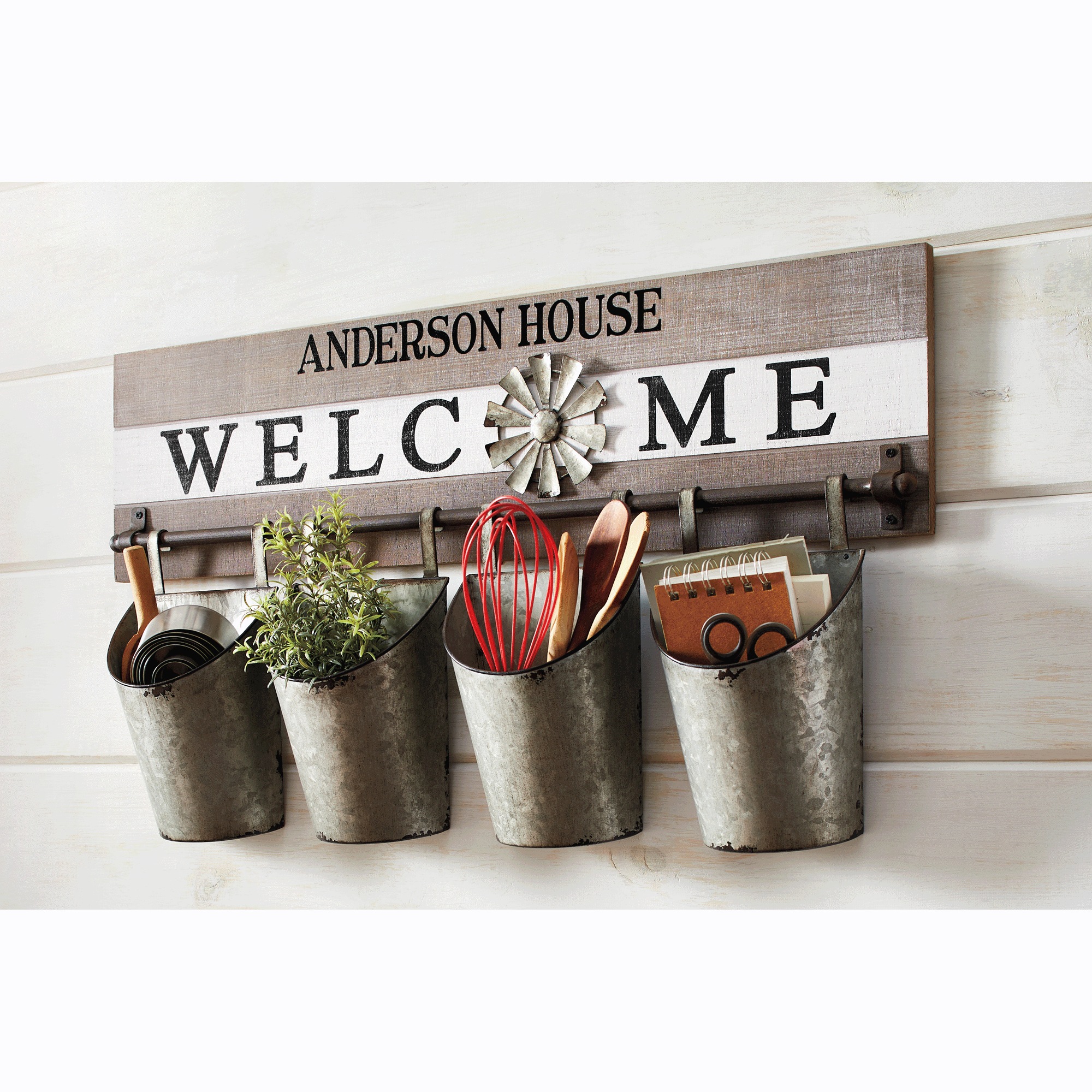 Galvanized Welcome Wall Storage, , large
