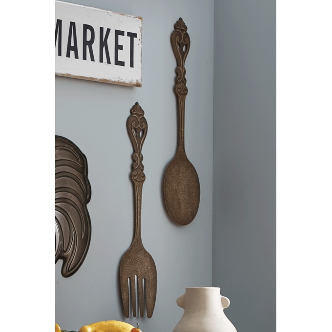 Set of 2 Rustic Utensils Wall Art, Brown, large