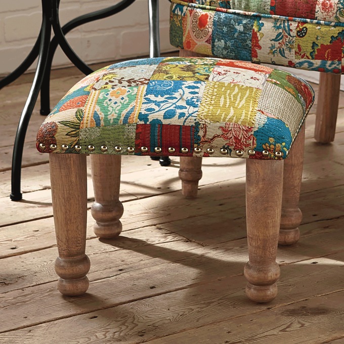 Tufted Patchwork Ottoman, Multi Blue, large