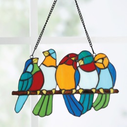 Stained Glass Perched Birds Window Hanging, , large