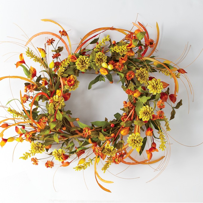 Zinnia and Daisy Wreath, , large