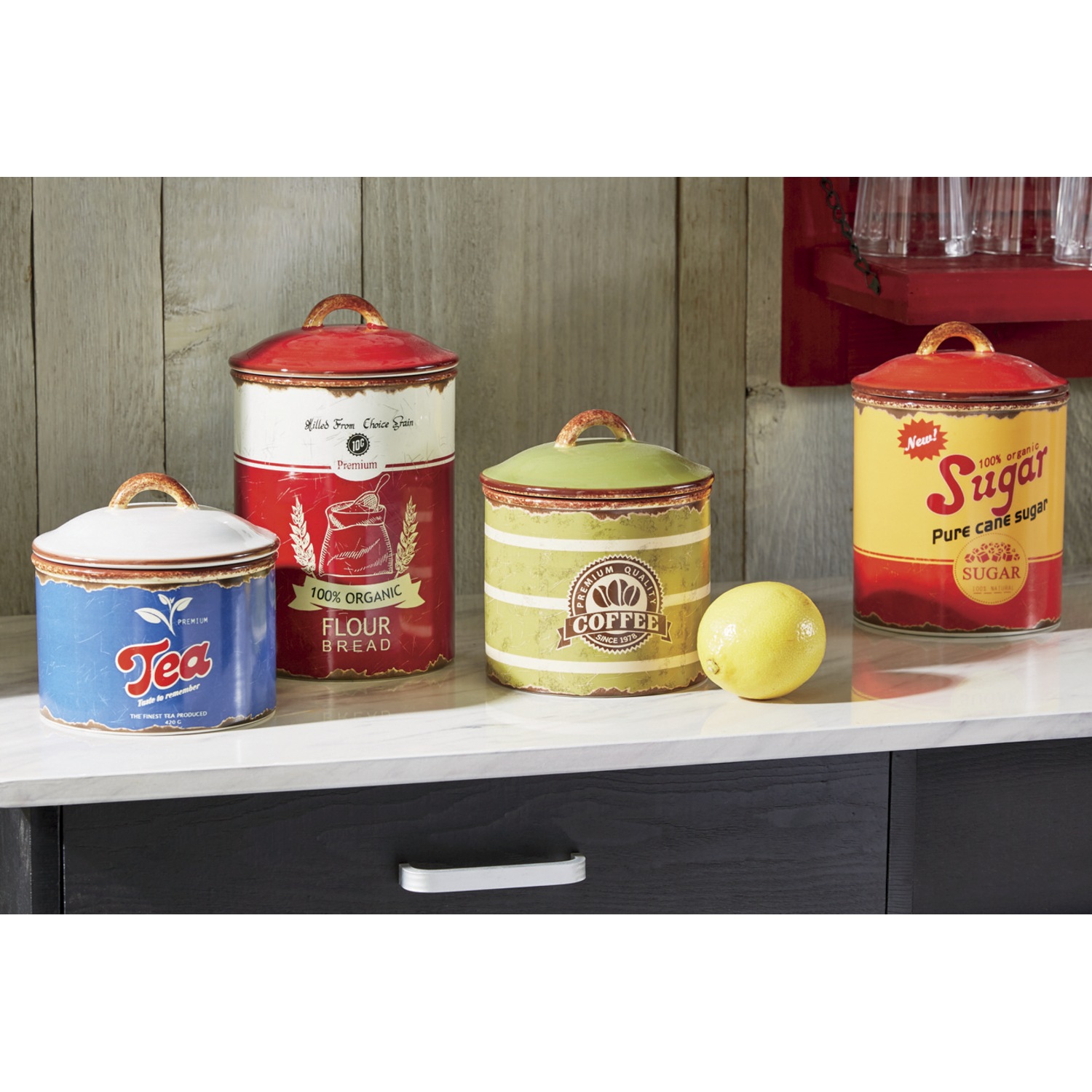 Set Of 4 Retro Canisters Country Door