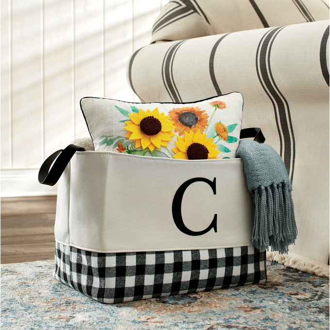 Plaid-Accent Tote Basket, , large