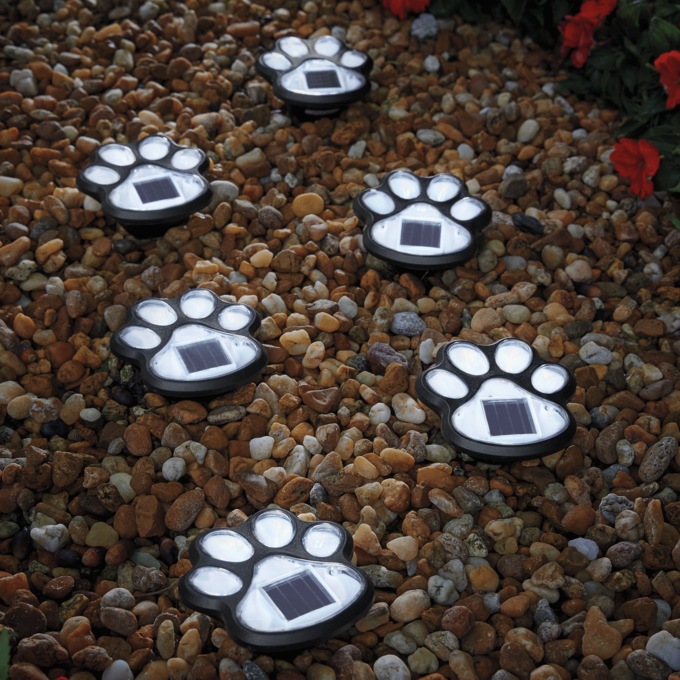 Set of 6 Solar Paw Stake Lights, , large