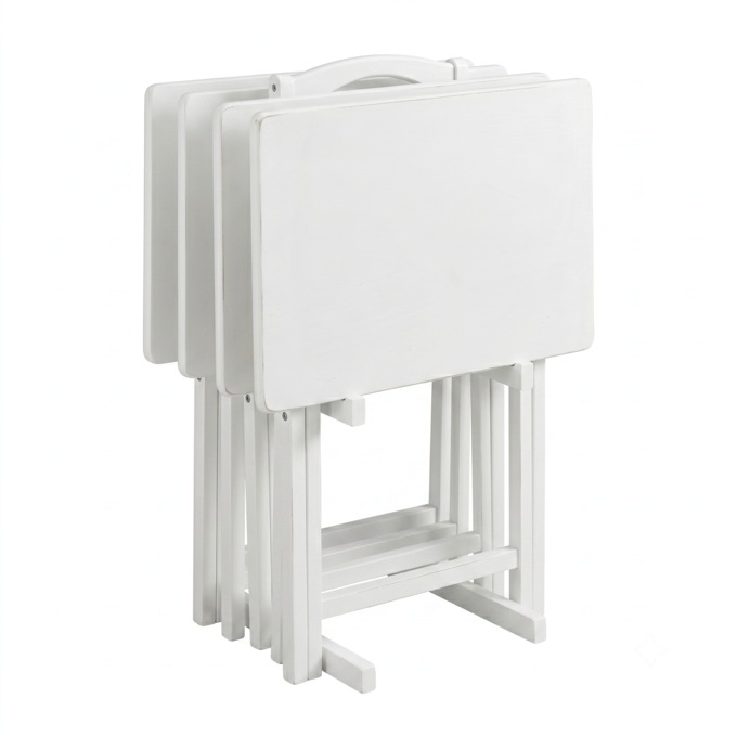 Louis 5-Piece Tray Table Set, White, large