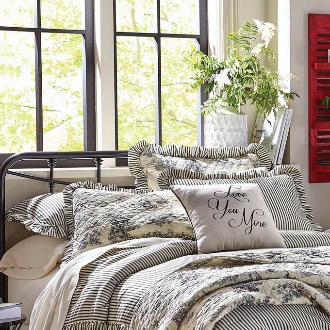 Ticking Stripe Ruffled Bedspread And Shams Country Door