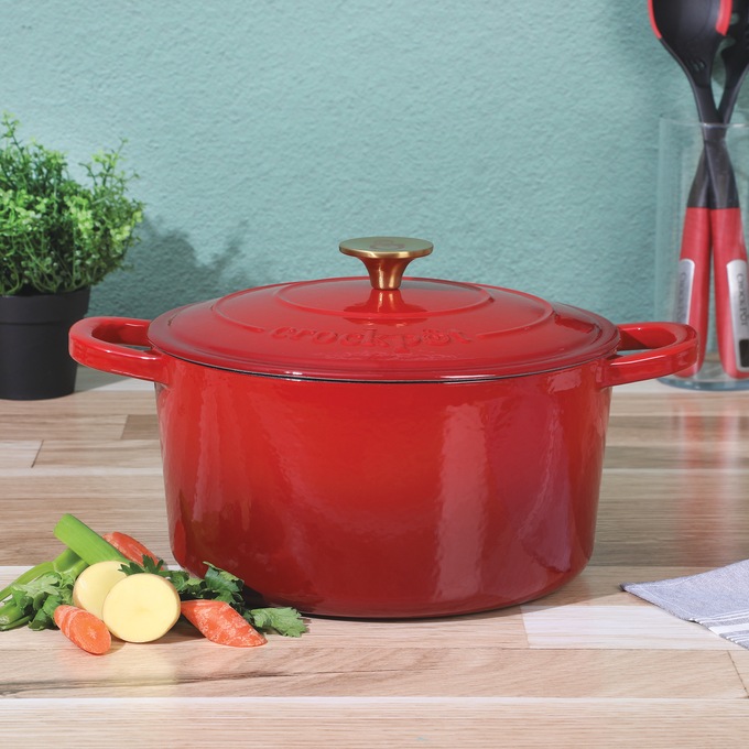Crock Pot Artisan 6-qt. Enameled Cast Iron Dutch Oven with Lid, Gradient Red, large