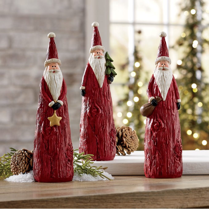 Set of 3 Carved-Look Santas, , large