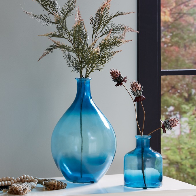 Set of 2 Blue Glass Vases, , large