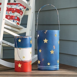 Set of 2 Lit Rustic Americana Buckets, , large